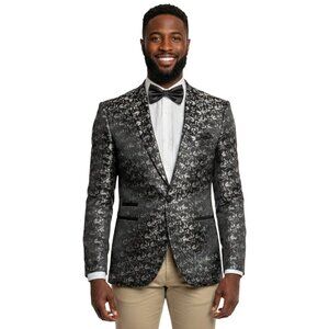 Men's Floral Blazer Slim-Fit Jacket, Black/Silver